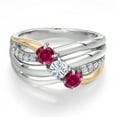 thumbnail image 3 of Gem Stone King 925 Silver and 10K Yellow Gold Red Created Ruby and Moissanite and Lab Grown Diamond Engagement Ring for Women | 0.88 Cttw | Round 4MM | July Birthstone | Size 6, 3 of 6