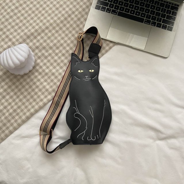 Bolso de pecho con forma de gato, Bolso de hombro de PU, correa de hombro ajustable, regalo para niña (gris)