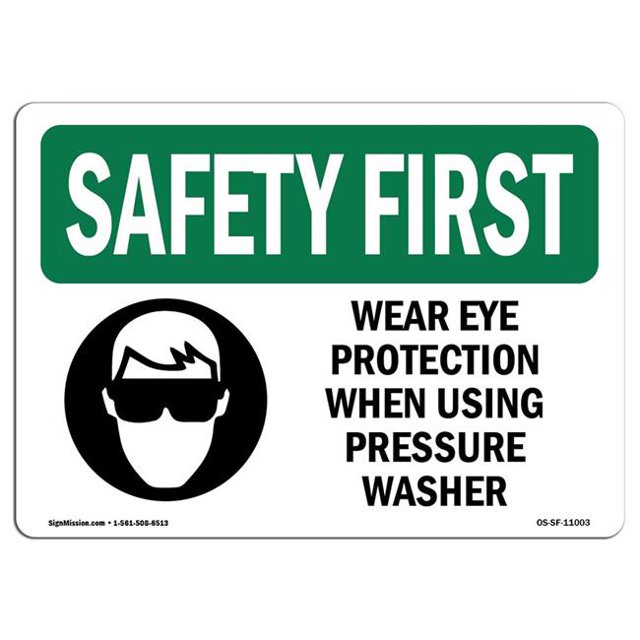 SignMission OS-SF-A-1218-L-11003 12 x 18 in. OSHA Safety First Sign - Wear Eye Protection When Using with Symbol
