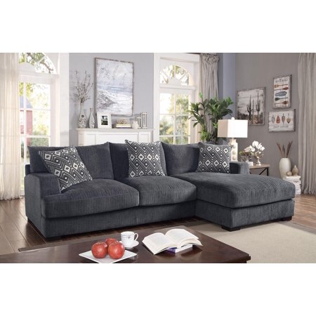 Contemporary Gray Chenille L-Sectional Sectional FOA CM6587-SECT-L-R Kaylee