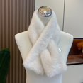 thumbnail image 3 of 2 Pcs/Set Women Winter Hat Scarf Set Fuzzy Plush Thickened Windproof Heat Retention Cross Neck Wrap Solid Color Dome Faux Fur Fisherman Hat Outdoor Cap-White,One Size, 3 of 8