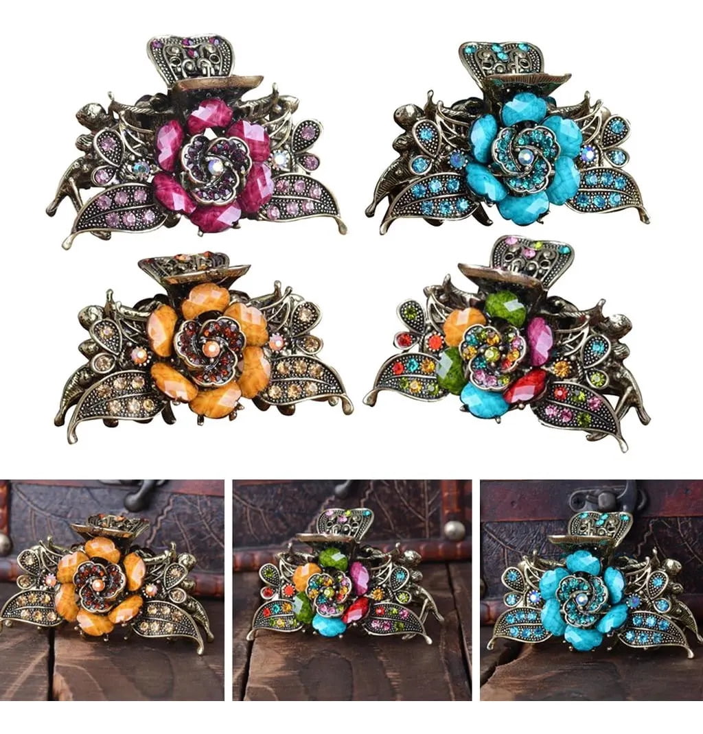 4 Antique Flower Shaped Hair Clips
