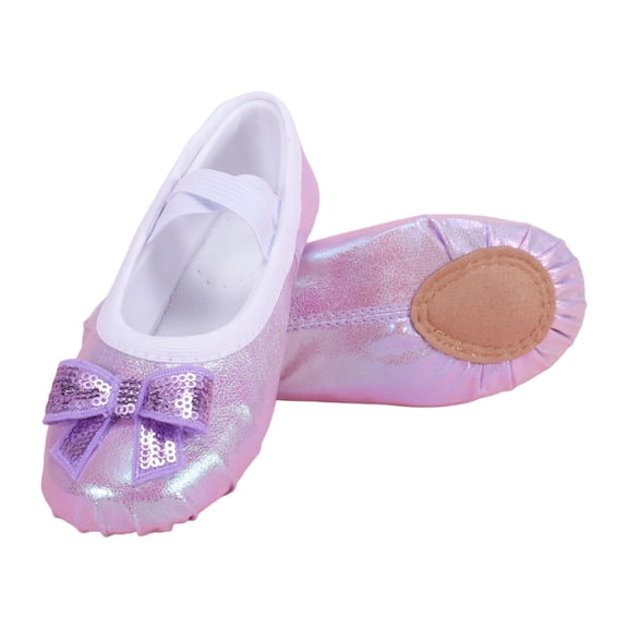 jianru Ballet Shoes for Girls Elastic Straps Non Slip Soft Sole Sequin Bow Leather Professional Dance Shoes for Toddler Kids