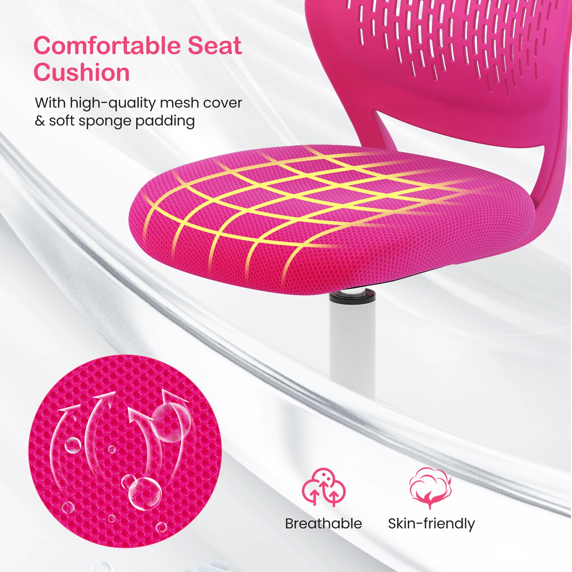 Costway Kids Desk Chair Ergonomic Swivel Children Mesh Study Height Adjustable Rose