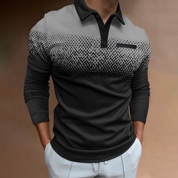 Blusa y camisa de manga larga con cuello vuelto para hombre, informal, estampada, con botones, de poliéster