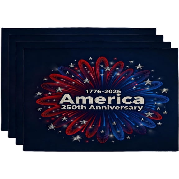 4th of July Independence Day Fireworks Placemats Set of 4, 12x18 Inch, 250th American Anniversary 4Pcs Table Mats for Home Dinning, Cool Holiday Party Kitchen Print Pattern Decor