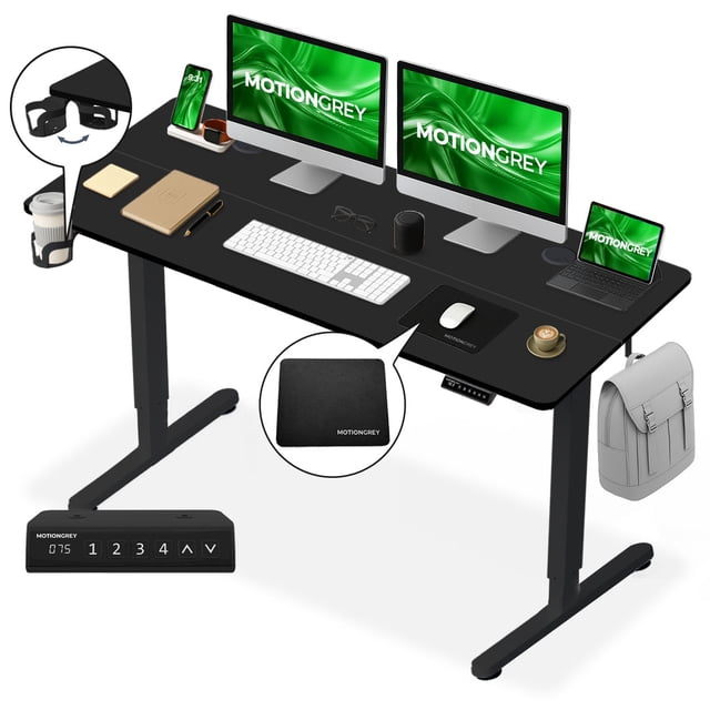 MotionGrey Standing Desk Height Adjustable Electric Motor Sit-to-Stand Desk Computer for Home and Office - Black Frame (55x24 Tabletop Included)