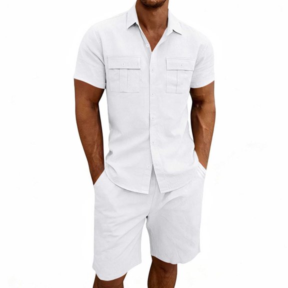 gbyLJF Shorts Sets For Men Button Down Cargo Shirt Matching Shorts Set 2 Piece Summer Outfits with Pockets