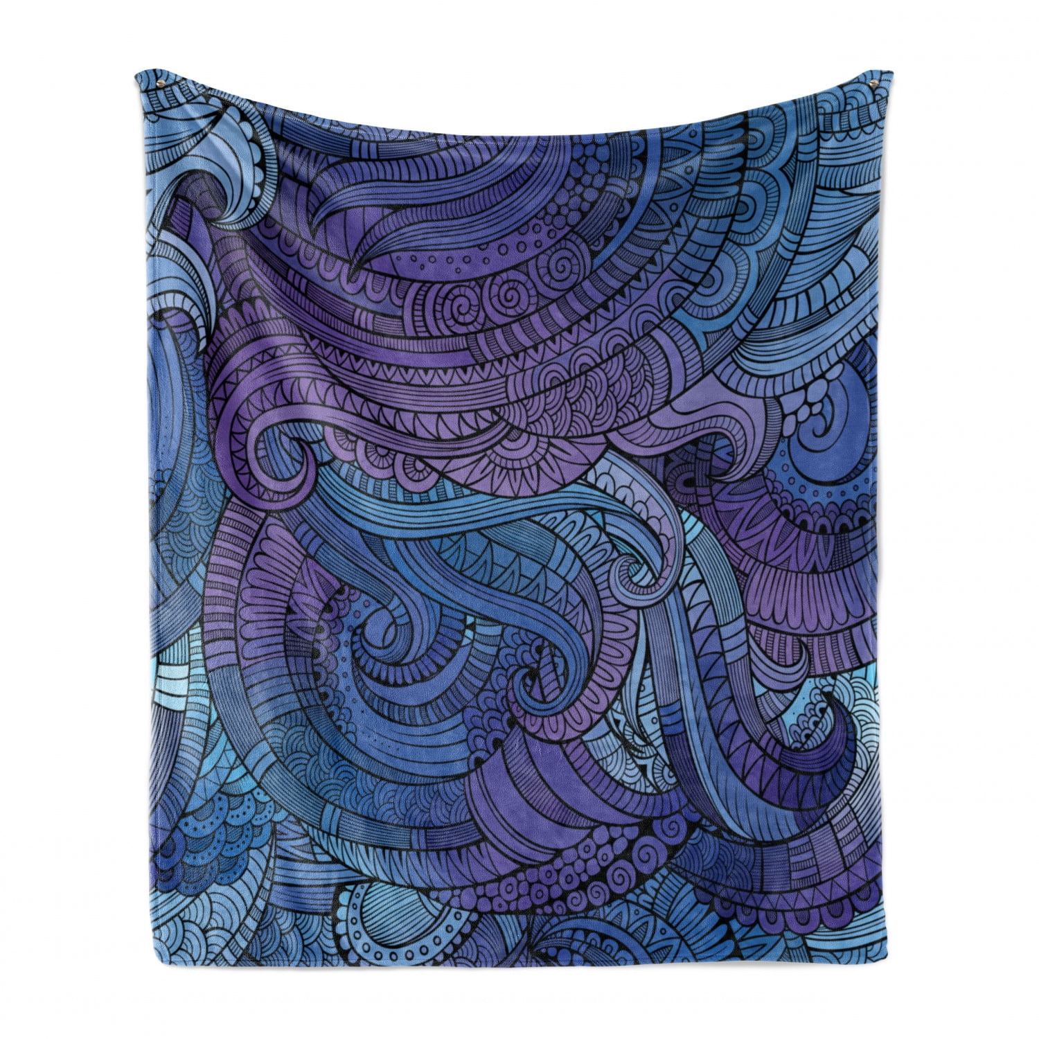 Abstract Soft Flannel Fleece Throw Blanket, Ocean Inspired Graphic Paisley  Swirled Hand Drawn Artwork Print, Cozy Plush for Indoor and Outdoor Use,  50
