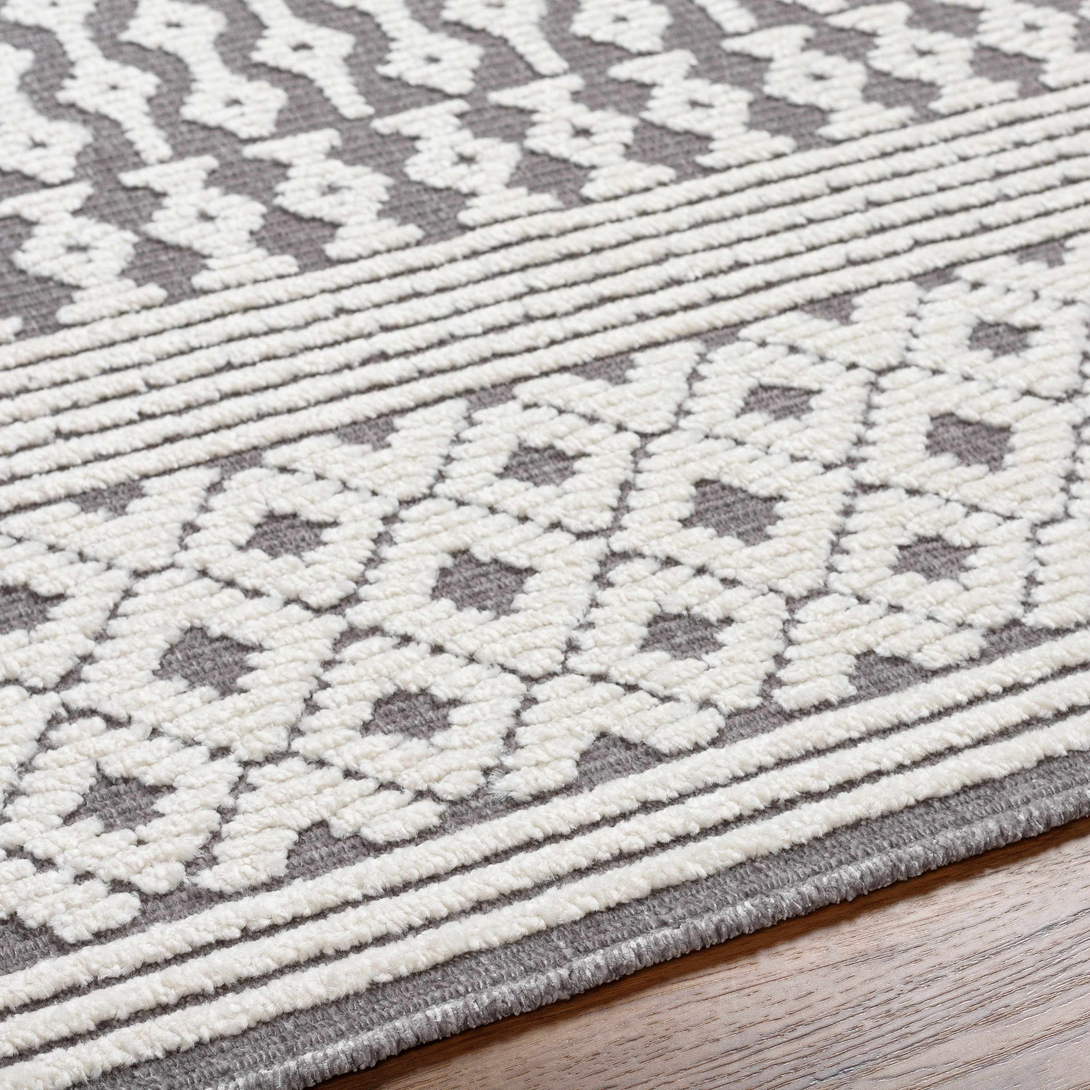Hauteloom Drago Living Room, Bedroom Machine Washable Area Rug - Bohemian Modern Farmhouse - Moroccan Transitional - White, Gray - 3'3" x 5'