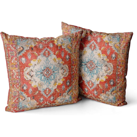 Housses de Coussin Boho 18x18 Pouces Ensemble de 2 Tapis Monaco Tapis Persan Motif Double Face Coton Doux Taie d'Oreiller Housse de Coussin Taie d'Oreiller pour Canapé Sofa Lit Décoratif (Orange)