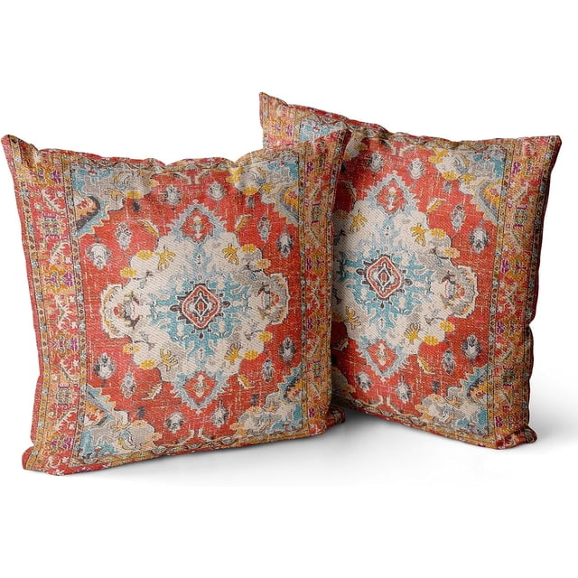 Boho Throw Pillow Covers 16x16 inch Set of 2 Monaco Rug Persian Carpet Double Sided Pattern Cotton Soft Pillow Case Cushion Cover Pillowcase for Couch Sofa Bed Decorative (Orange)