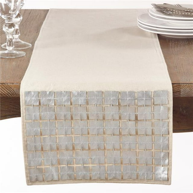SARO 6011.S1472B 14 x 72 Pouces Rectangulaire Carré Cutwork Table Runner - Argent