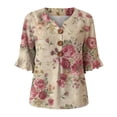 thumbnail image 5 of MuXiKeJi Clothes 3/4 Length Sleeve Womens Tops Cotton Linen Boho Blouses Floral V Neck Shirts Summer Beach Casual Top, 5 of 5