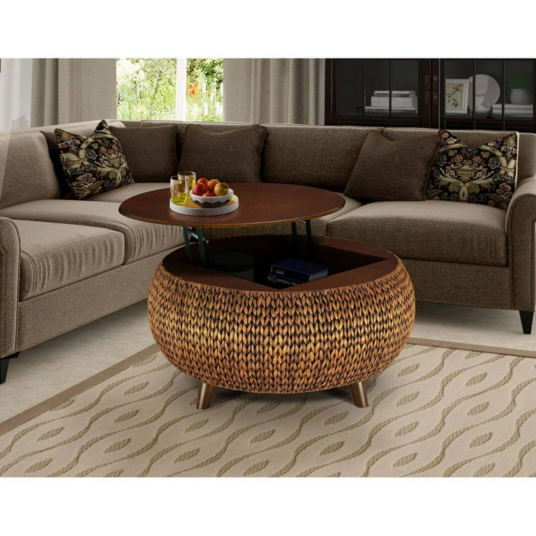 Gallerie Decor Bali Breeze Round Transitional Wood Coffee Table in Silver