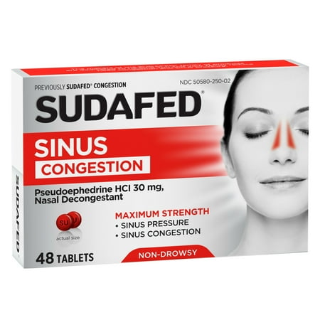 Sudafed Sinus Congestion Maximum Strength Decongestant Tablets, 48 ct