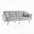 thumbnail image 6 of Modern Grey Velvet Tufted Sofa Couch with 2 Pillows 220×80×75cm, 6 of 8