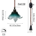 thumbnail image 3 of FSLiving Hanging Swag Lamp no Wiring Needed Portable Pendant Light with 15ft Plug-in UL Dimmable Cord Black Brass Finished Tiffany Lake Blue Glass Lamp Nordic Industrial Hanging Lamp - 1 Light, 3 of 6