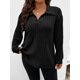 thumbnail image 1 of Camiseta de polar de manga larga con cuello en V y corte holgado para mujer de talla grande en color liso de otoño e invierno, 1 of 6