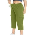 thumbnail image 6 of Xunlbb Summer Savings Clearance Plus Size Woman Fashion Solid Color Elastic Waist Pockets Pants,Green 5XL, 6 of 10