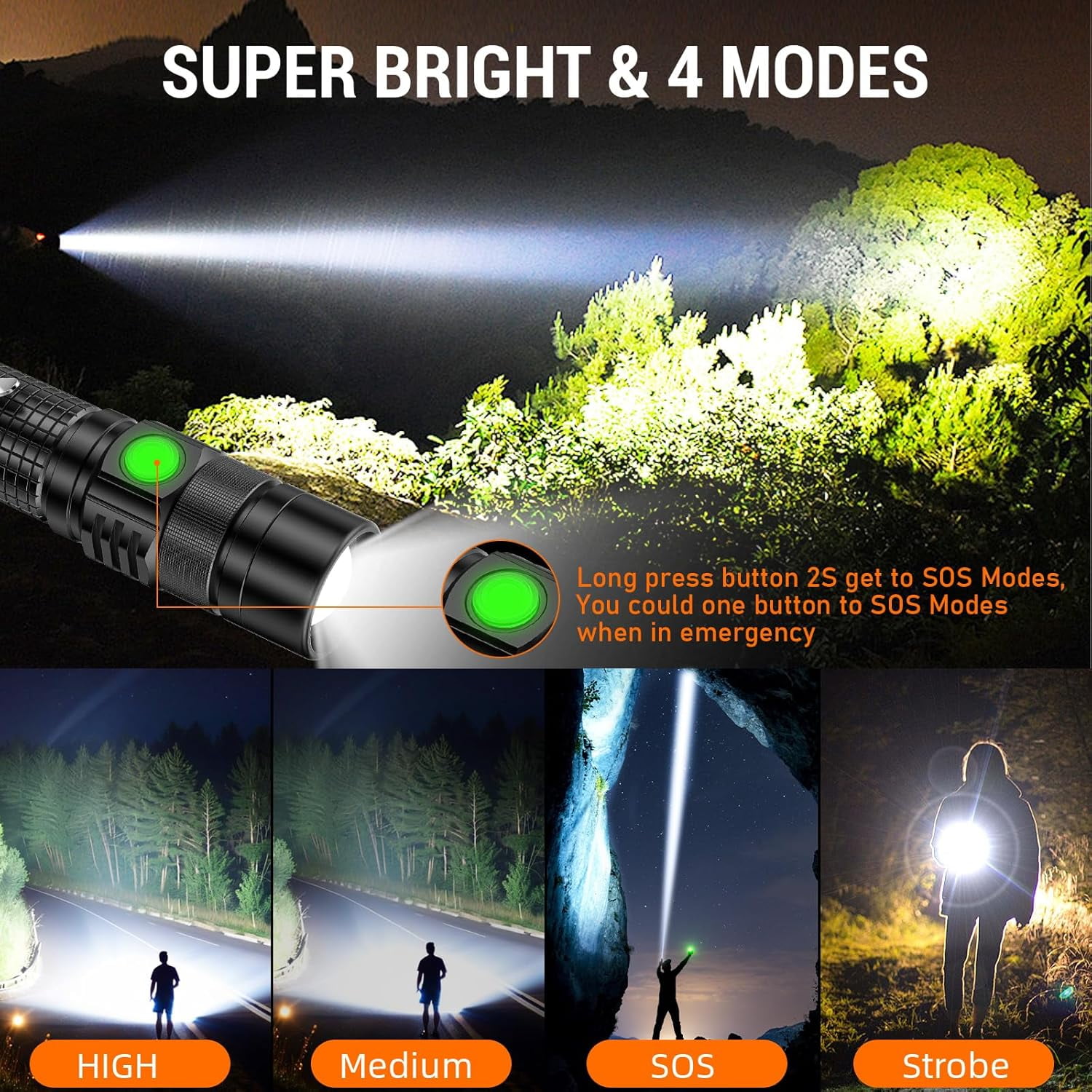 2-Pack Rechargeable Flashlight, Super Bright 1500 Lumen LED Flashlight with USB-C Fast Charging (2.5Hr Full Charge), waterproof IPX5, Adjustable Focus, Pocket-Sized EDC Light for Camping, Emergency,