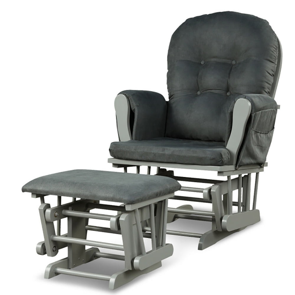 Finihen Glider and Ottoman Cushion Set, Wooden Rocking Nursery Chair with Cushioned Armrests Detachable Cushion, Upholstered Glider with Nursing Ottoman, for Napping, Nursing, Reading, Dark Gray Finihen Glider and Ottoman Cushion Set, Wooden Rocking Nursery Chair with Cushioned Armrests Detachable Cushion, Upholstered Glider with Nursing Ottoman, for Napping, Nursing, Reading, Dark Gray