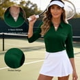 thumbnail image 6 of Lumtrix 3/4 Length Sleeve Womens Tops 2026 Spring Summer Collared Polo Shirts V Neck Casual Basic Polos Tees With Front Pocket Dark Green 3XL, 6 of 7