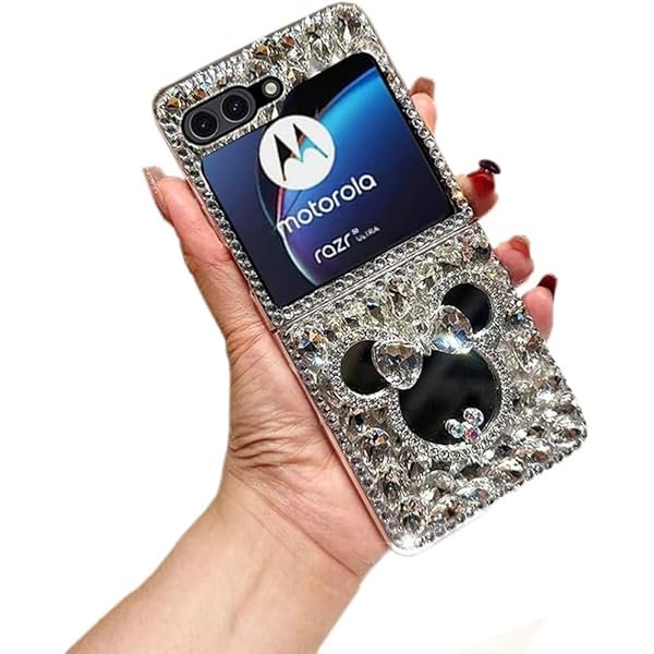 wonima11 for Motorola Moto Razr 2025/2024 Phone Case, Cute Cartoon Mirror Diamond Glitter Crystal Rhinestone Women Girls Fashion Luxury Shiny Sparkle Crystal Phone Case for Moto Razr 60/50 5G