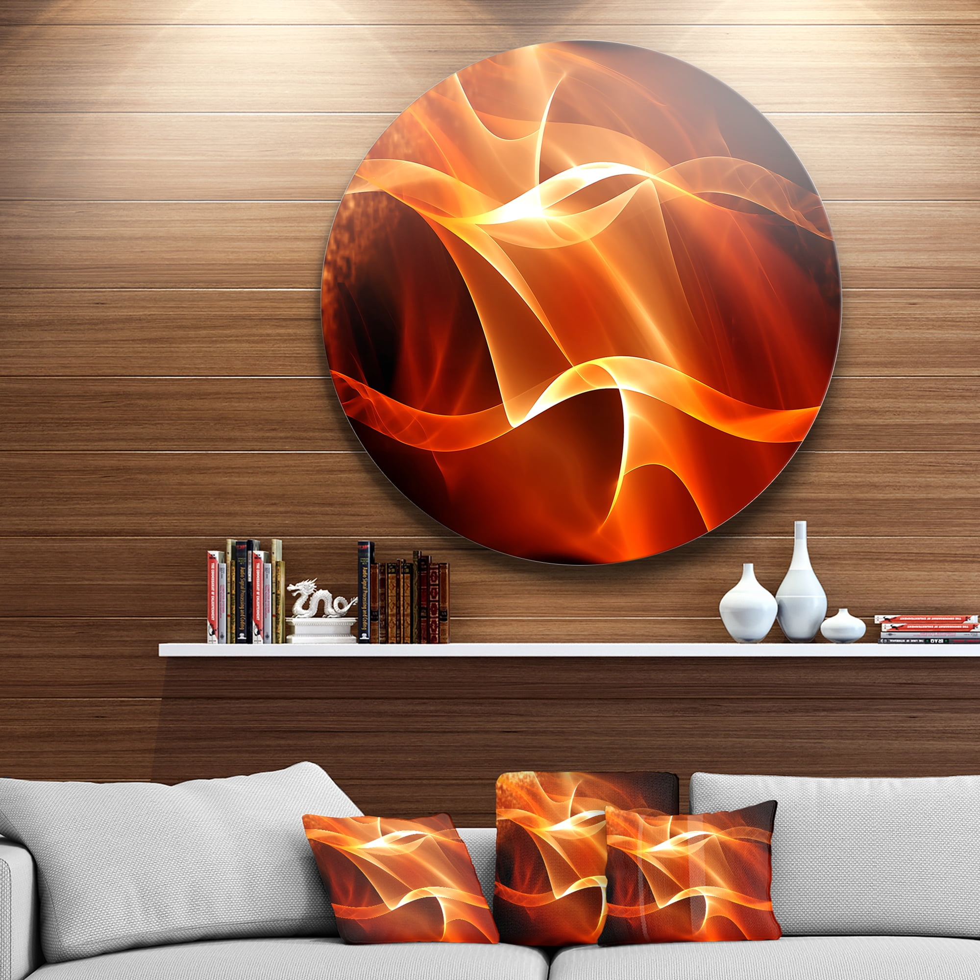 Designart 'Orange 3d Abstract Fractal Waves'Contemporary Abstract Wall Art