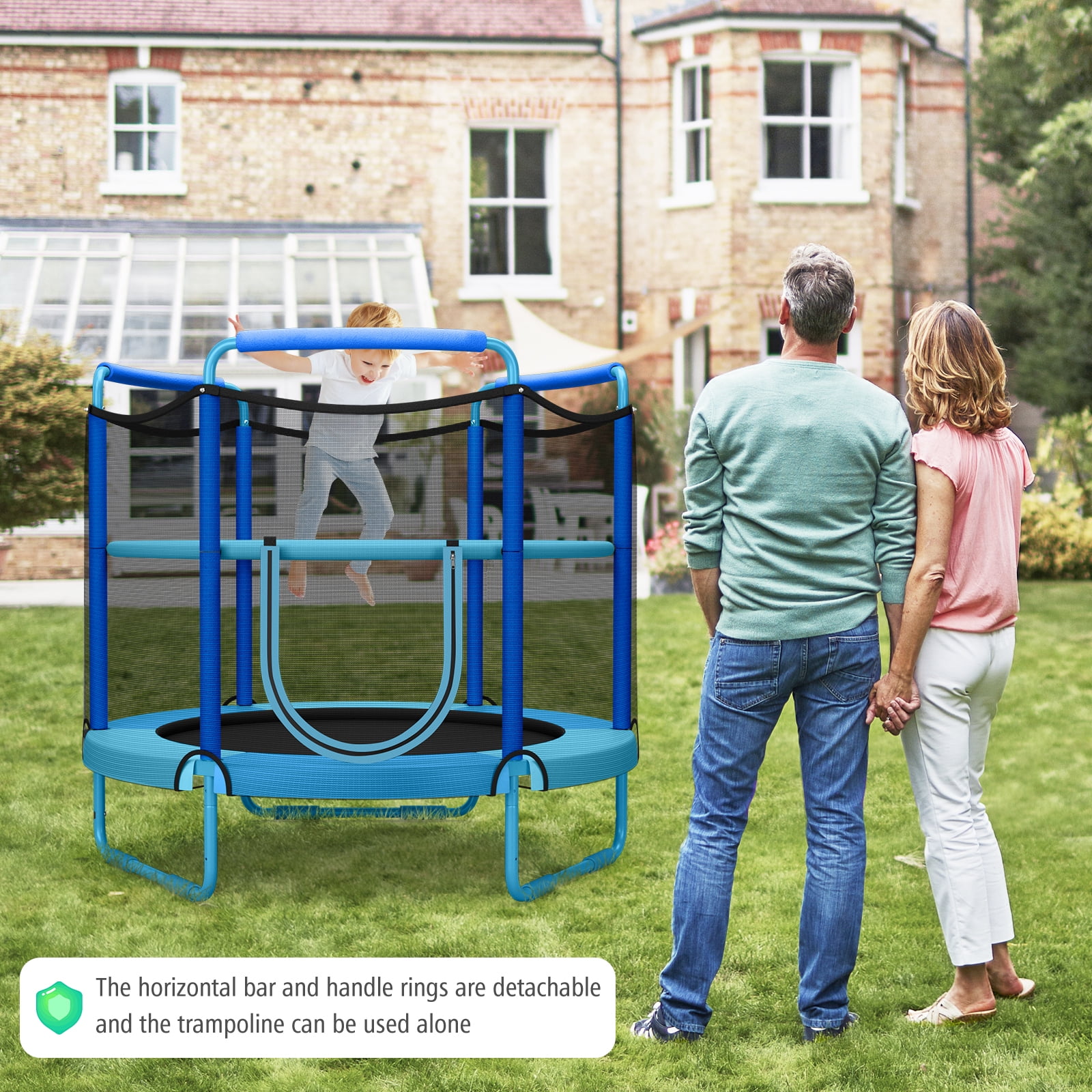 Infans 5FT Kids 3-in-1 Game Trampoline Seamless W/Enclosure Net Spring Pad In/Outdoor