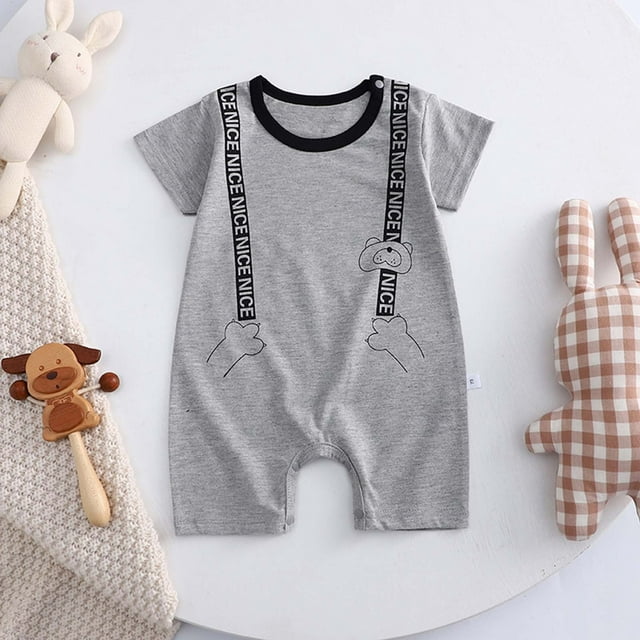 Offres pour Bébés! Combinaison en Coton pour Bébés Filles Garçons, Justaucorps pour Bébés Garçons Filles à Manches Courtes, Combinaison une Pièce pour Bébé Ample à Col Rond avec Imprimé Mignon pour Garçons Filles Tenues Pyjama