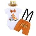 thumbnail image 6 of IBTOM CASTLE Baby Boy 1st Birthday Outfit Jungle Woodland Animal Romper + Bloomers + Suspenders 3PCS Clothes Set Photography 12-18 Months Brown, 6 of 8