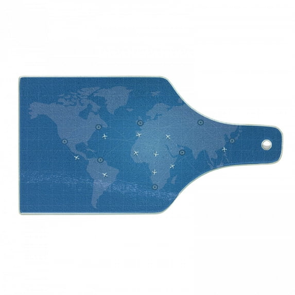 Airport Cutting Board, Illustration of Flight Routes on World Map with Minimal Plane, Decorative Tempered Glass Cutting and Serving Board, in 3 Sizes, by Ambesonne