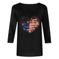 thumbnail image 4 of SYMOID Womens 4th of July Shirt Patriotic Heart American Flag 3/4 Sleeve Top Crew Neck Black,Size 3XL, 4 of 5