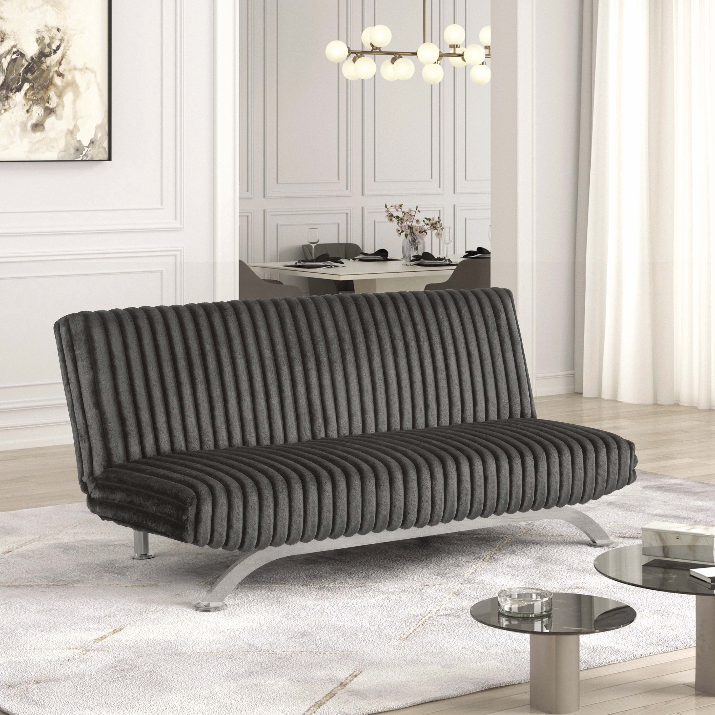 Furniture of America Chrisle Convertible Chenille Futon Sofa Bed, Charcoal Gray