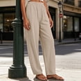 thumbnail image 5 of Women's Tapered Pants, Mid Rise Casual Pants with Elastic Waist & Side Pockets, Work Travel Running Outdoor Wear | VerBelle,Beige L, 5 of 8