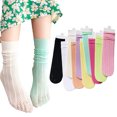 thumbnail image 2 of LYMAYTER Girls Cotton Mid-Calf Socks 3 Pairs for Kids Baby Spring Solid Colours Calf Socks Toddler Casual Stacked Socks for 3-12 Years, 2 of 10