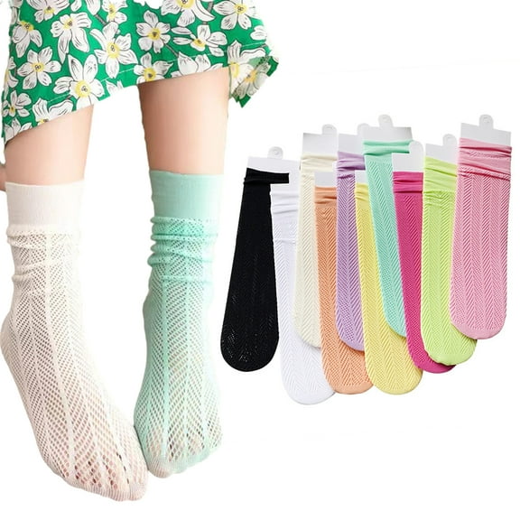 Godderr 3 Pairs Toddler Kids Mesh Mid-Calf Socks Girls Candy Color Knee High Socks Breathable Calf Socks Cute Spring Summer Mesh Socks