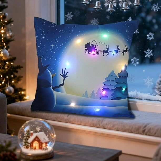 Christmas LED Pillows Holiday Gifts LED Pillows That Can Flash Or Stay On Two Mode Switching Printed Sofa Pillows Cushions Pillowcases