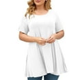 thumbnail image 2 of Wiyuqeen Womens Plus Sized Solid Tunics Stretchy Loose Fit Flowy Blouses Wear with Leggings Basic Solid Crew Neck Short Sleeve Tshirts Long Summer Tops, 2 of 6