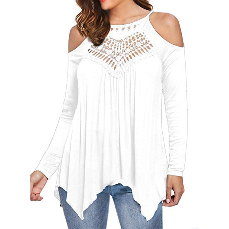 Vista - Women's Casual Tops Lace Off Shoulder Long Sleeve Loose Blouse ...