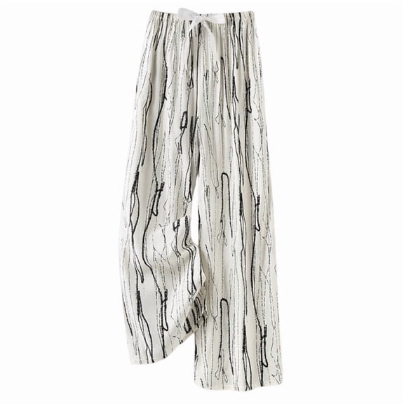 DeHolifer Women's Pants Cotton Floral Printed Elastic Casual Wide Leg Pants Full Length Pants Multicolor Free Size