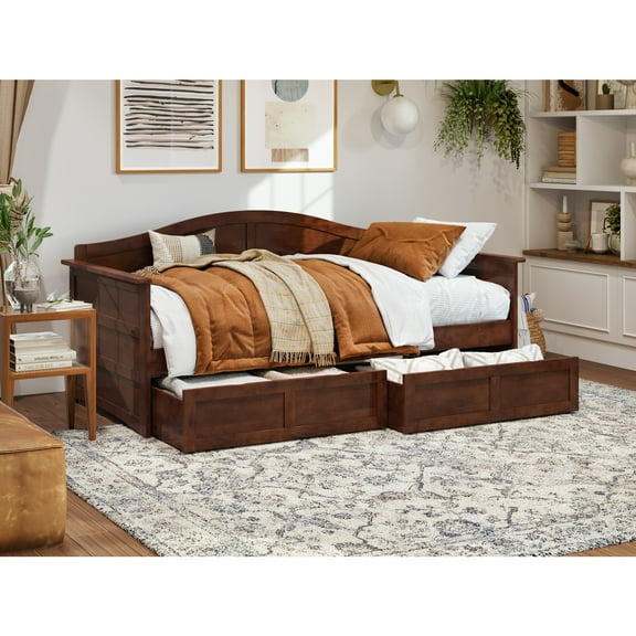 HomeStock Baroque Beauty Twin Wood Daybed with 2 Storage Drawers, Walnut Finish, Solid Wood, Modern Design, 78.75" x 40" x 34.63", 600 lbs Capacity