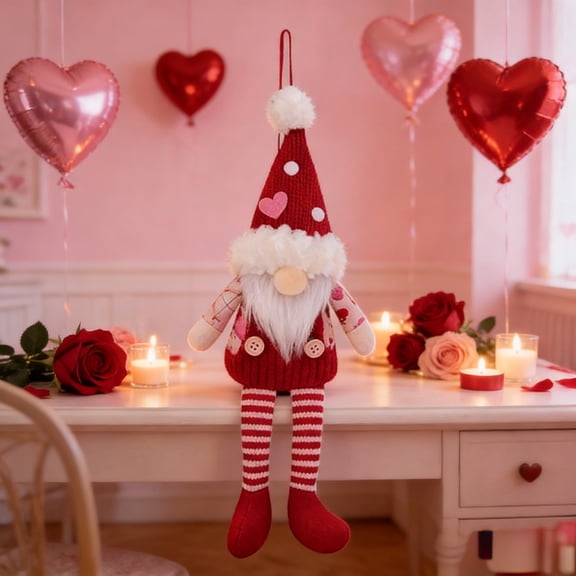 Valentine's Knitted Rudolph Decoration, Red Hanging Leg Doll Pendant, Perfect for Tiered Trays & Romantic Valentine Home Decor