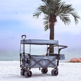 thumbnail image 7 of Large Collapsible Wagon Cart with Removable Canopy, Heavy Duty Folding Beach Wagon with Big Wheels, Adjustment Push Handle&Rear Brakes,Cooler Bag, Utility All-Terrain Wagon for Garden Shopping Camping, 7 of 7
