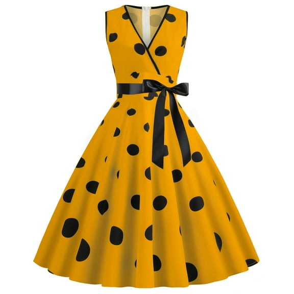 SDJMa Women's Summer Floral Print Dress Women Vintage Retro V-Neck Sleeveless Print Evening Party Prom Swing Dress