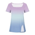 thumbnail image 3 of Plebaso Womens Summer Shirts Short Sleeve Gradient Tunic Tops Square Neck Dressy Loose Blouses with Split, 3 of 4