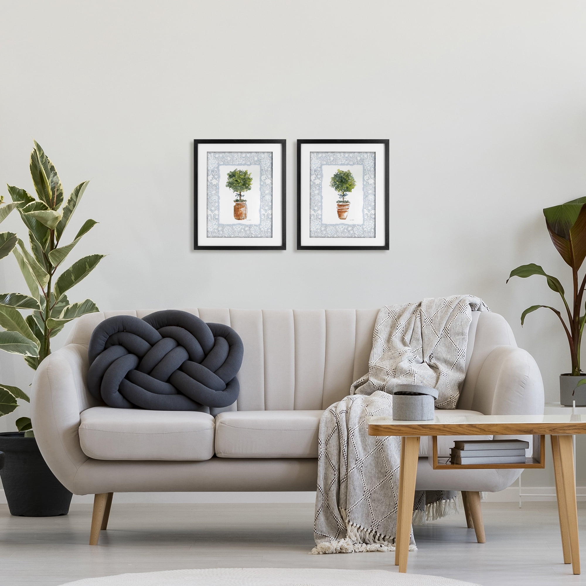 Stupell Industries Potted Topiary Plants 2 Piece Black Framed Print Under Glass Set, design by Carol Robinson