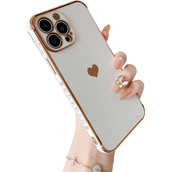 Compatible with iPhone 13 Cute Shockproof Case Heart Women Girls Silicone Protective Phone Case for iPhone 13 (White, iPhone 13)