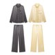 thumbnail image 2 of HH TRAF 2024 Conjunto de 2 piezas para mujer, elegante camisa de manga larga con solapa de un solo pecho con cuentas y pantalón ancho informal plisado con cordón, 2 of 5